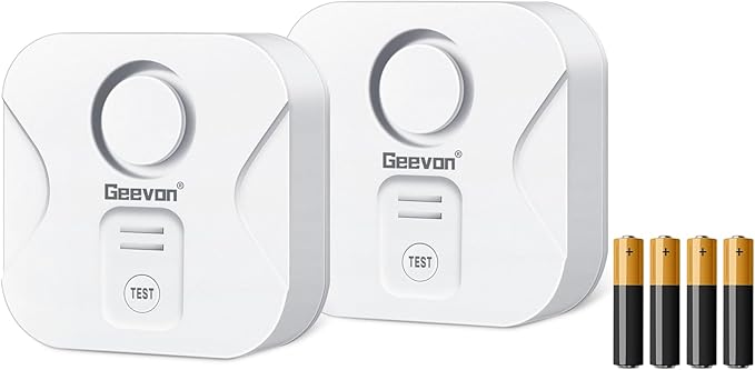 Geevon 2 Pack Water Leak Detectors for Home, 100dB Loud Water Sensor Alarm Leak Detectors with Drip Alert for Kitchen, Basements, Laundry Rooms, IP56 Waterproof(Battery Included)