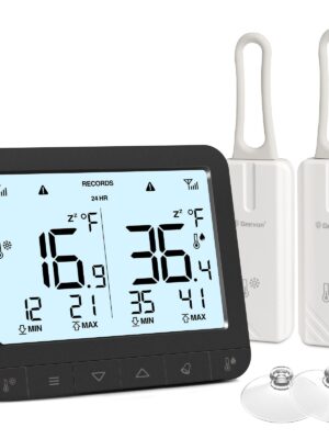 Geevon Digital Refrigerator Thermometer with Alarm, Low Battery Warning Icon, Max/Min Temperature LCD Display, Suitable for Domestic or Commercial Use Freezer Thermometer with Alarm