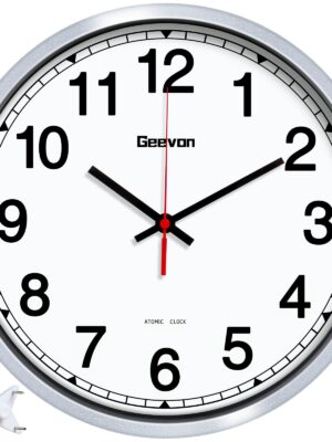 Geevon 12 Inch Atomic Analog Wall Clock, Sets Automatically Wall Clock Battery Operated, Easy to Read Atomic Clock for Kitchen/School/Classroom/Living Room