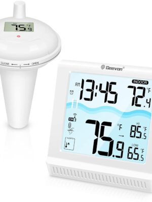 Geevon Digital Pool Thermometer Floating Easy Read, Remote Digital Pool Thermometer Wireless with High & Low Alert, 4.9" Large Display and 10S Backlit for Swimming Pool, Bath Water, Spas and Hot Tubs